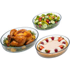 Kit 3 Travessas Ovais de Vidro Borossilicato 0.7L, 1.6L e 2.4L Yikasa