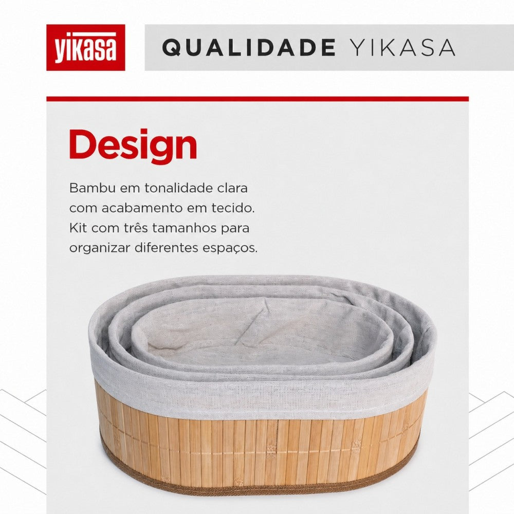 Kit Com 3 Organizadores De Bambu Ovais Yikasa