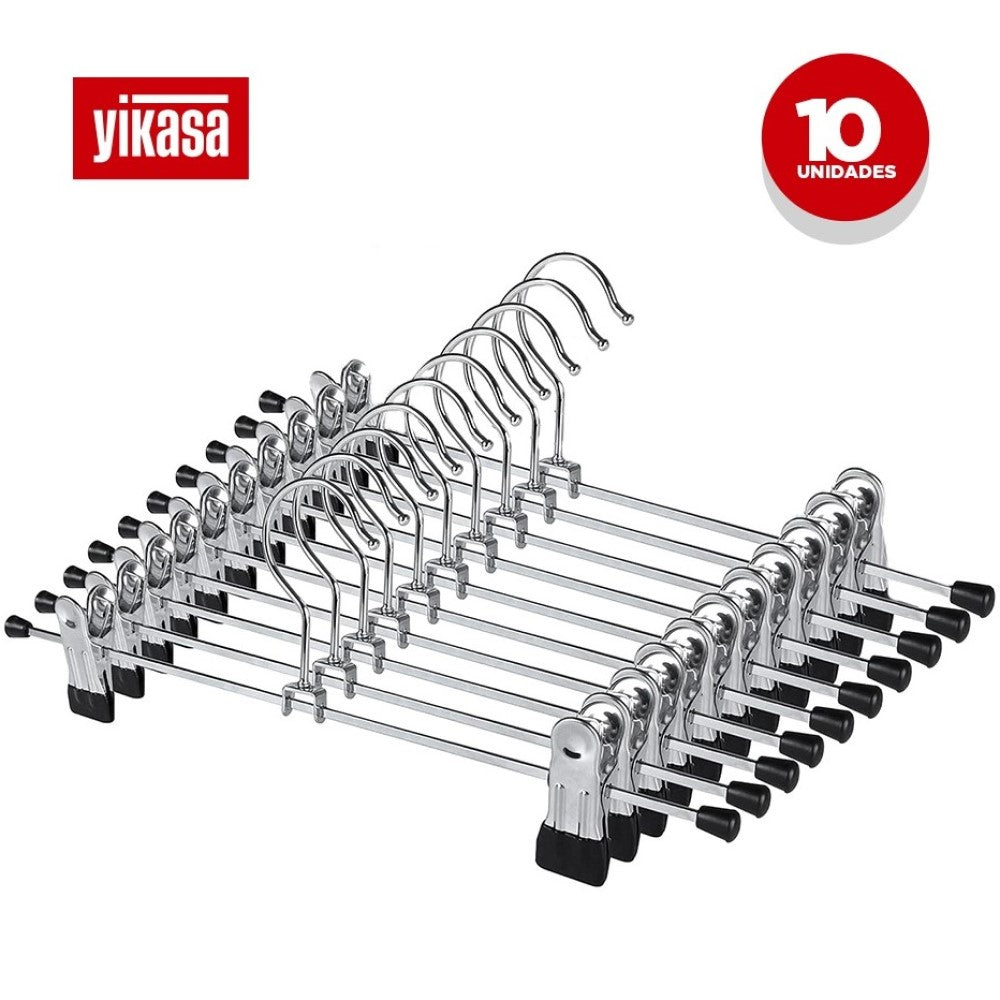 Kit 10 Cabides Cromados Para Calças Yikasa
