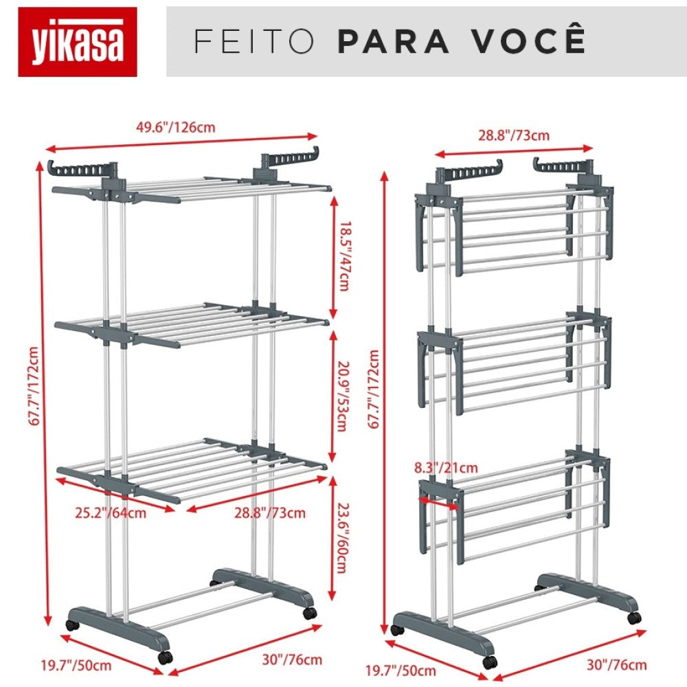 Varal De Chão Dobrável 3 Andares Cinza Yikasa