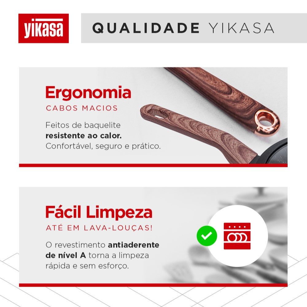 Jogo de Panelas Premium com Revestimento em Mármore Antiaderente 13 Peças Preto Yikasa