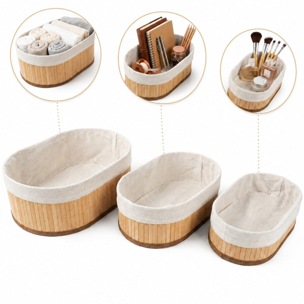 Kit Com 3 Organizadores De Bambu Ovais Yikasa
