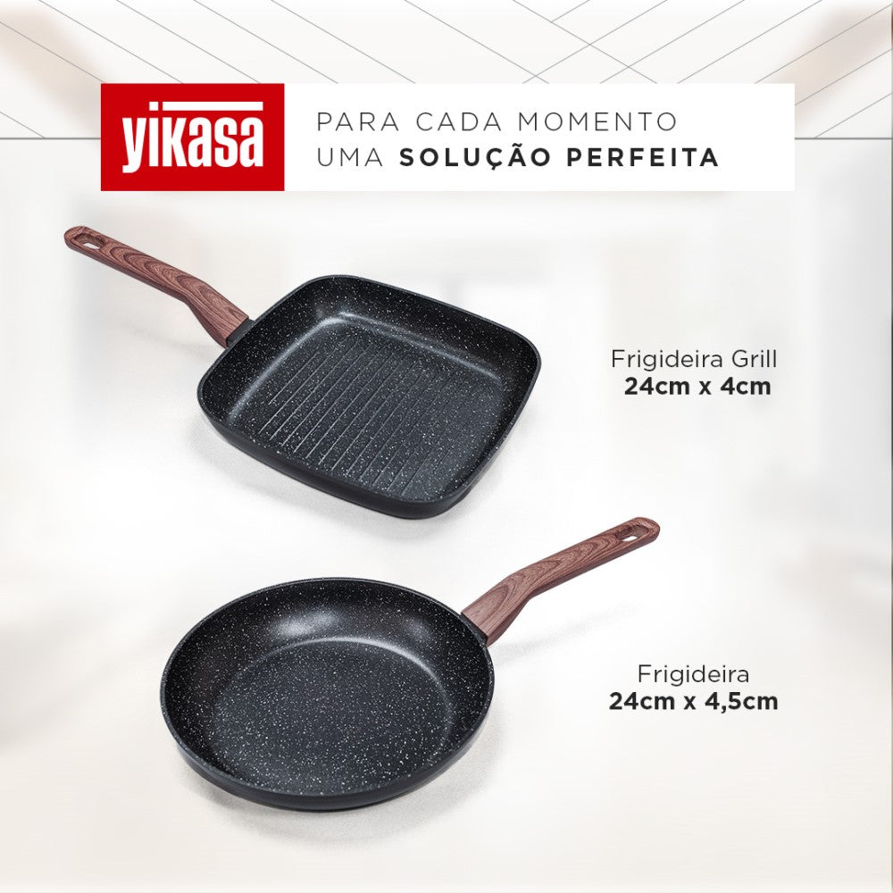 Jogo de Panelas Premium com Revestimento em Mármore Antiaderente 11 Peças Preto Yikasa