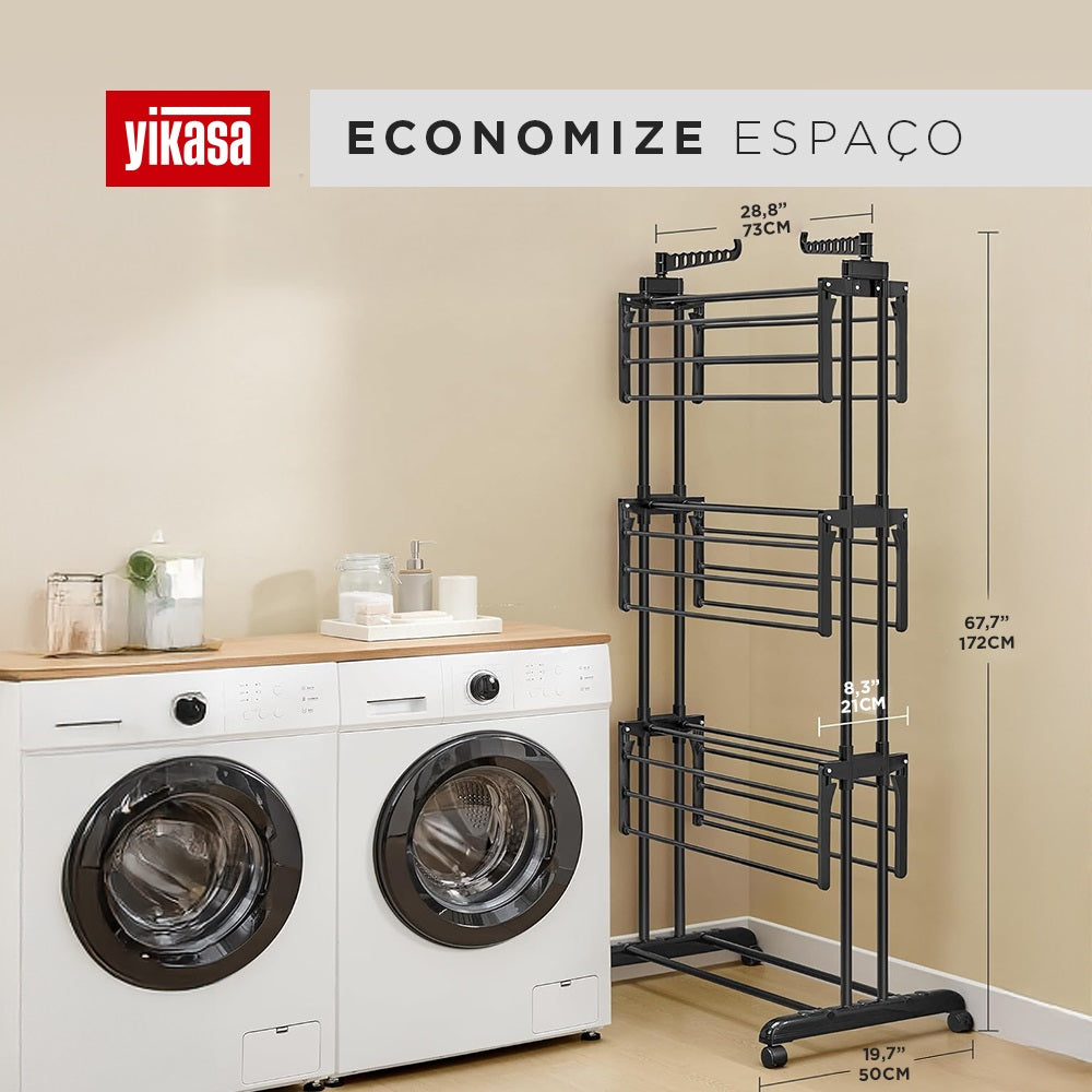 Varal De Chão Dobrável 3 Andares Preto Yikasa