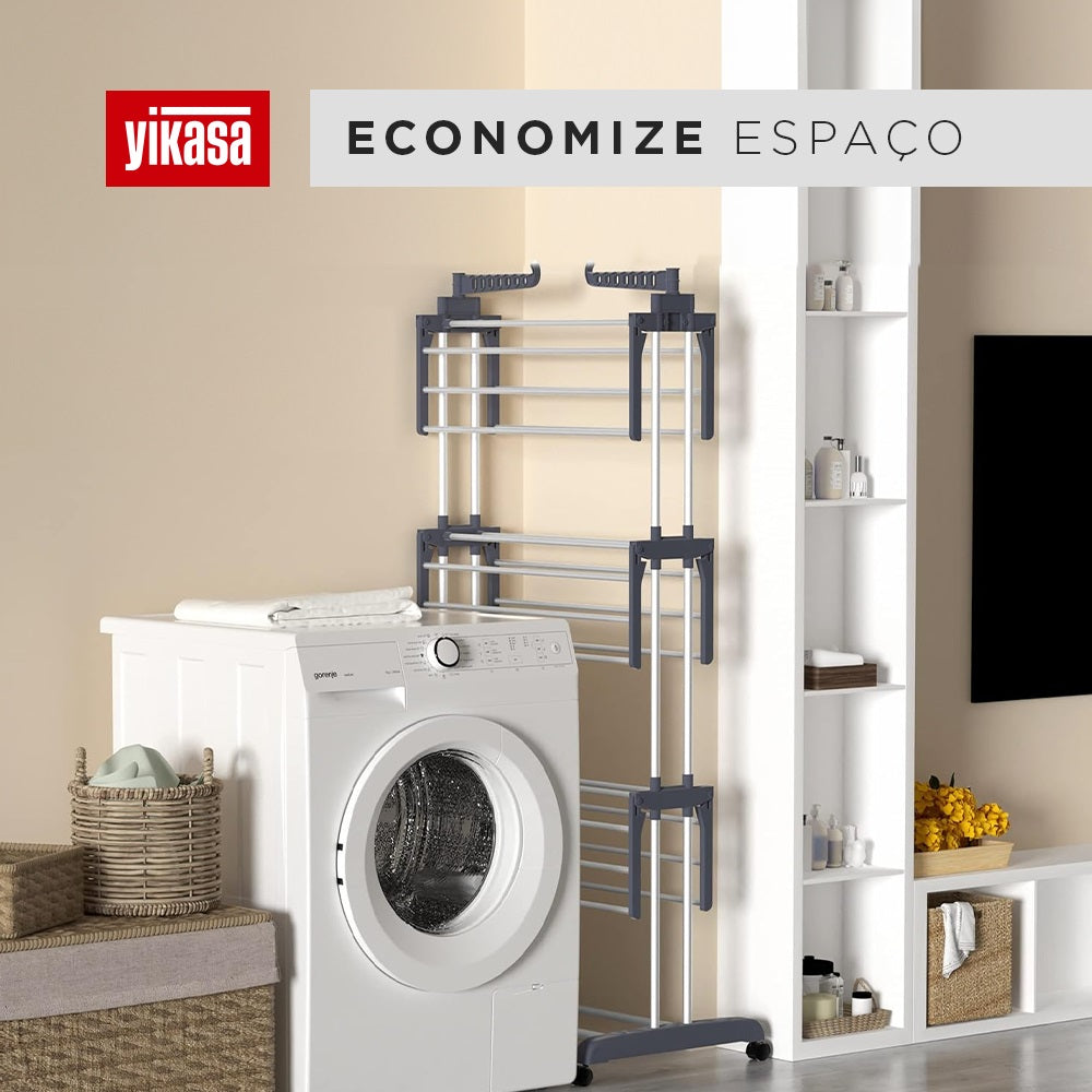 Varal De Chão Dobrável 3 Andares Cinza Yikasa