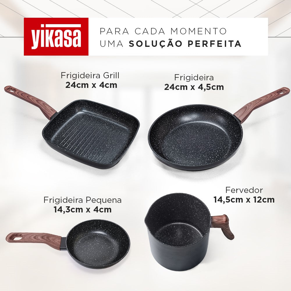 Jogo de Panelas Premium com Revestimento em Mármore Antiaderente 13 Peças Preto Yikasa