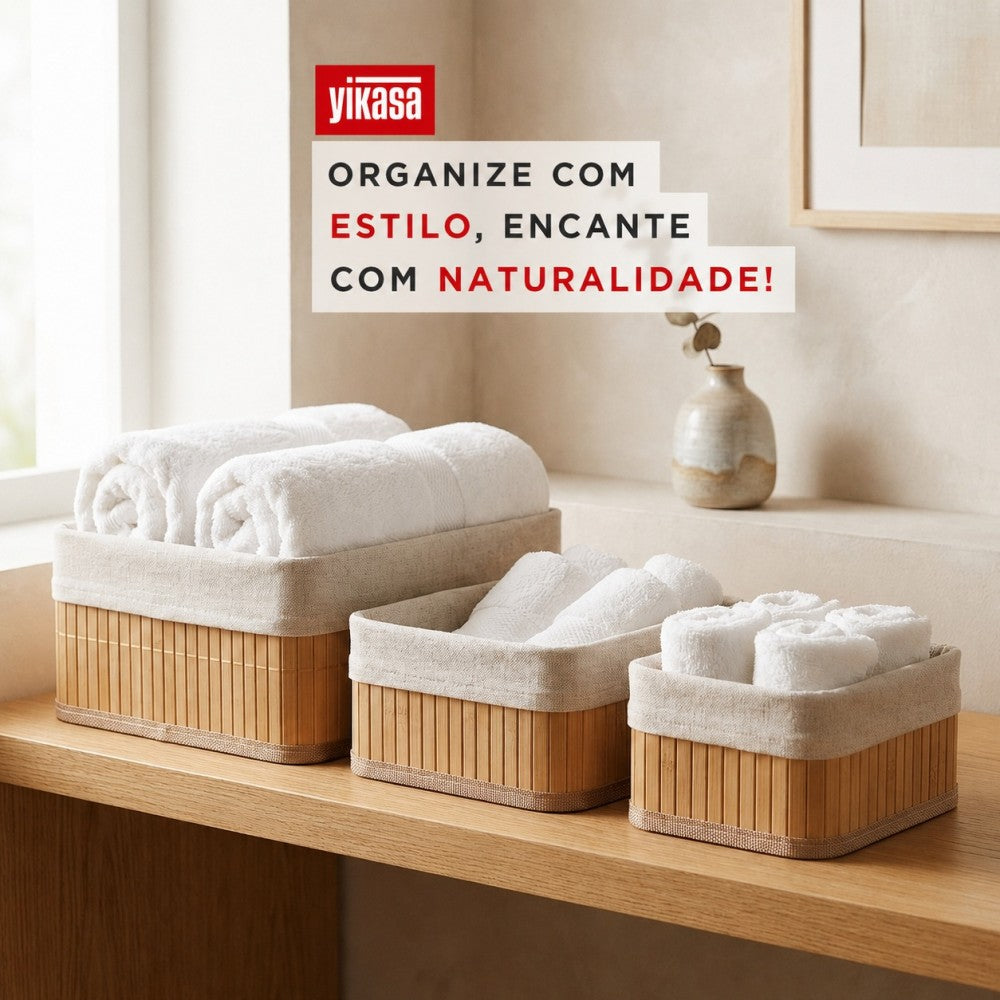 Kit Com 3 Organizadores De Bambu Quadrados Yikasa