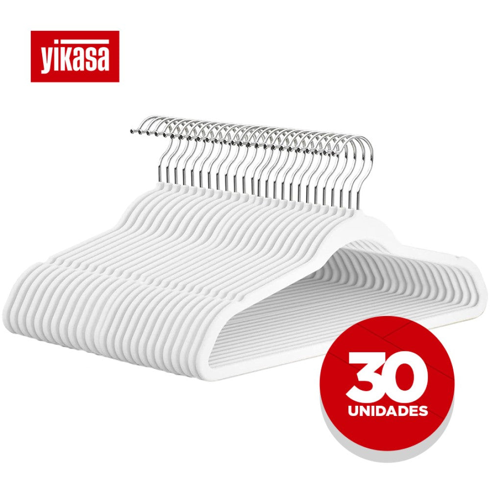 Kit 30 Cabides De Veludo Branco Yikasa