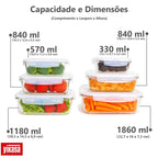 Kit 6 Potes de Vidro Borossilicato c/ Tampa Hermética Yikasa