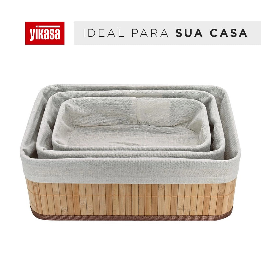 Kit Com 3 Organizadores De Bambu Yikasa